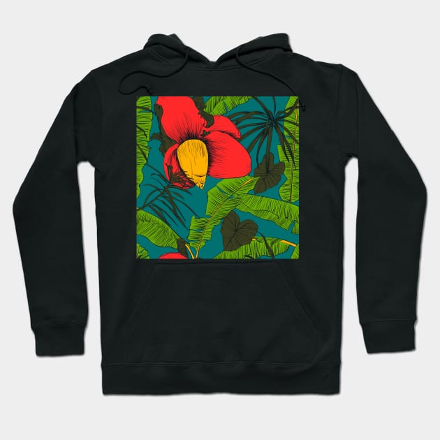 Seamless tropical pattern with banana palms Hoodie by Olga Berlet